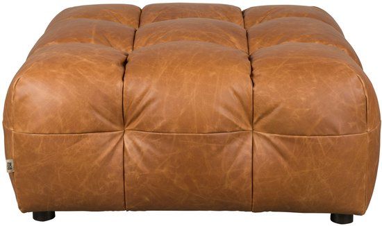 Dutchbone Hackman Hocker Leer Cognac Bruin