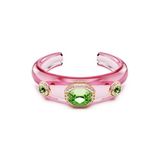 Swarovski Veelkleurige Dulcis manchet, drie groene kristallen omgeven door roze pavé op felroze armband, snoep mode manchet, goudtint, maat L