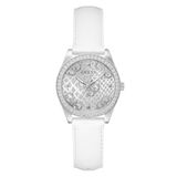 Guess BOA GW0989L1 Dameshorloge roestvrij staal met leren band wit 3 bar zilveren wijzerplaat 32 mm