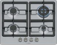Bosch PGH6B5K90 Serie 4 Gaskookplaat – 60 cm – 4 Branders inclusief Wokbrander (3.3kW) – RVS (Roestvrij Staal) – Gietijzeren Pannendragers (Vaatwasserbestendig) – Inbouw