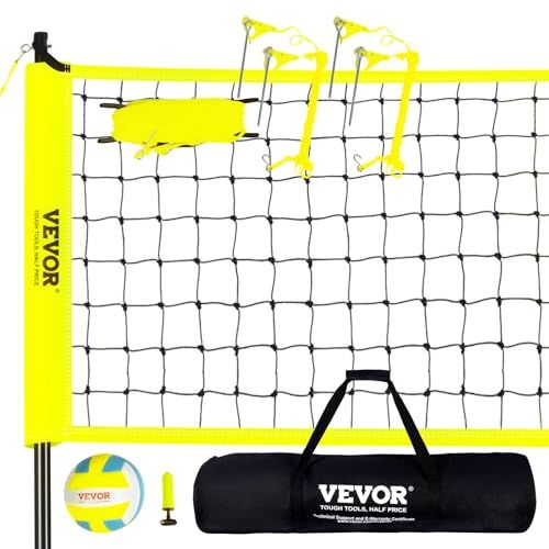 VEVOR Volleybalnet in Hoogte Verstelbare Volleybalnetset, Draagbaar Strandvolleybalnet, Buitenvolleybalnet, Opvouwbaar Volleybalnet met Volleybal en Draagtas, voor Tuin, Strand, Gazon, enz.