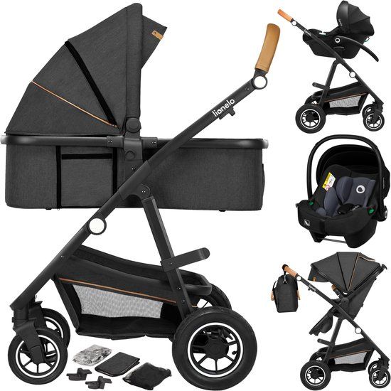 Lionelo Amber 3in1 Kinderwagen Set - Grijs/Zwart - 0-22kg - Incl. Autostoel