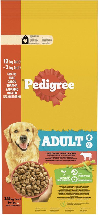 Pedigree Adult Hondenvoer Rund & Groente 15 kg