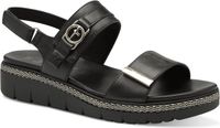 Tamaris Dames Sandalen Zwart Leer Platte Sandalen Maat 37