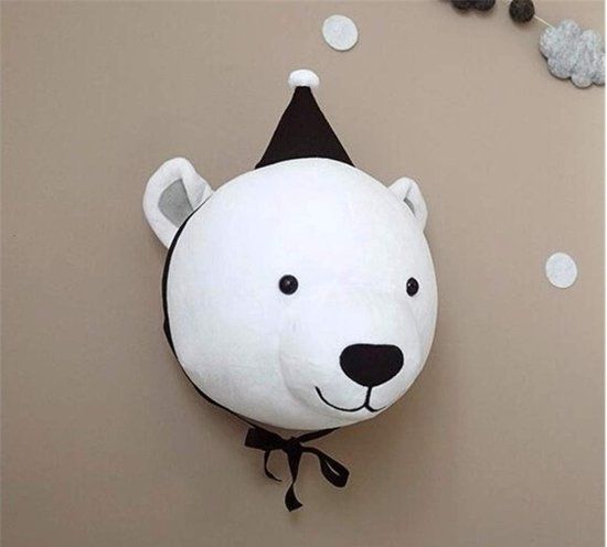 Merkloos / Sans marque Pluche Ijsbeer Dierenkop - Muurdecoratie voor Kinderkamer en Babykamer