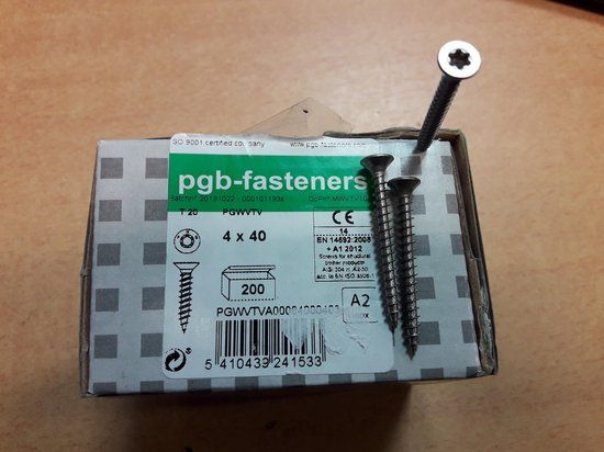 pgb-Europe PGB-Fasteners RVS A2 Spaanplaatschroef Cilinderkop Torx 4x40mm 200 stuks