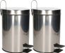 Excellent Houseware Pedaalemmer/prullenbak/vuilnisbak - 2x - 3 liter - zilver - RVS - 17 x 25 cm