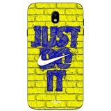 Maniacase Etui Samsung Galaxy J7 2018 Logo Just Do It Kleur Blauw Geel Voorkant