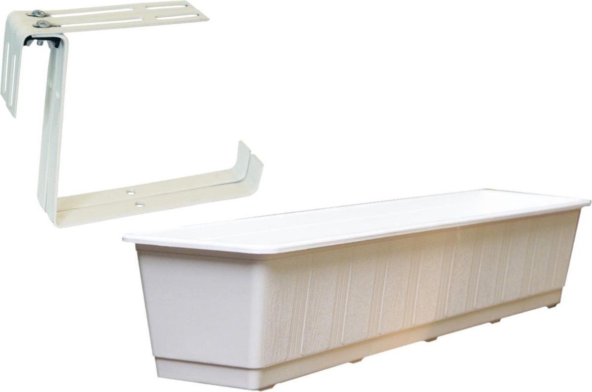Geli Kunststof plantenbak wit rechthoekig 80 cm met 2 verstelbare railing beugels