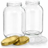 Borosilicaat Set van 2 Glazen Potten met Deksel 4L pour Fermentation