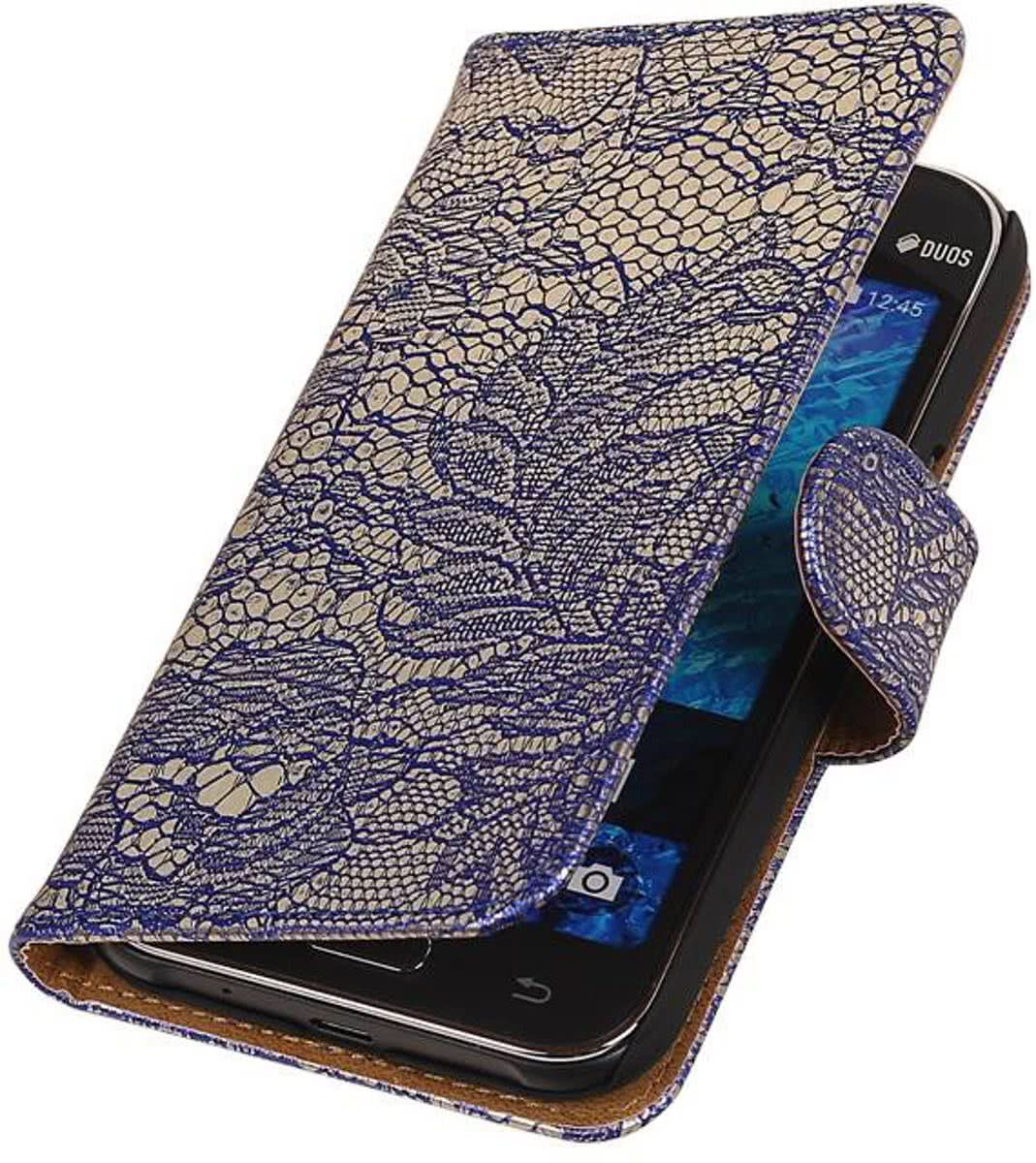 Best Cases Lace Bloem Design Blauw Samsung Galaxy J1 2015 - Book Case Wallet Cover Hoesje