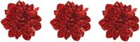 Merkloos Decoris Kerstboom bloem - 3x stuks - op clip - rood - 16 cm - kunststof
