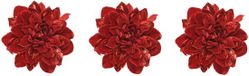 Merkloos Decoris Kerstboom bloem - 3x stuks - op clip - rood - 16 cm - kunststof