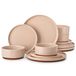 MALACASA, service de 12 pièces, grès, service combiné, service de table, comprenant chacun 4 assiettes plates, assiettes à dessert, bols, de couleur rose et kaki