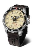 Vostok Europe Montre pour homme avec bracelet en cuir vintage N1 Rocket automatique 20 ATM SII NH34 GMT, 225a713 - Beige/gris, bracelet