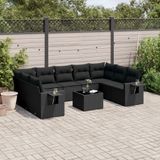 Maison Exclusive - Ensemble de meubles de jardin 10 pièces avec canapé et coussins, noir, en polyrotin