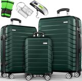Tillvex Reiskofferset 3-delig + Bagageweegschaal, 6x Kofferriemen & 3x Kofferhangers | Kofferset 4 Wielen | Trolley Bagage Koffer TSA Slot | Set Koffer met Harde Schaal M-L-XL, Lila