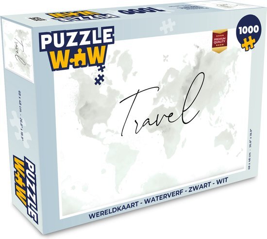 MuchoWow Puzzel Wereldkaart - Waterverf - Zwart - Wit - Legpuzzel - Puzzel 1000 stukjes volwassenen