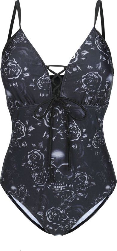 Black Premium by EMP Zwart Badpak met Rozen en Kant - Dames - S