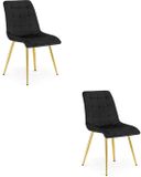 LEOBERT Set van 2 eetkamerstoelen SPLIT – Fluweel zwart – Gouden poten – Modern design