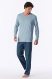 Schiesser Pyjama met V-hals met rechte pijpen ice blue