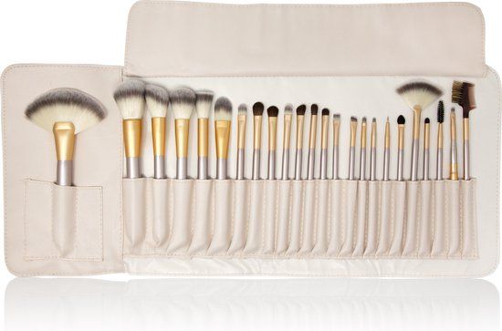 Zoe Ayla Zoë Ayla 24-delige Make-up Kwasten Set - Rose & Beige - Synthetisch Haar - Incl. Luxe Reistas