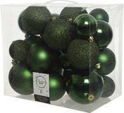 Decoris Kerstballen - 26x st - donkergroen - 6-8-10 cm - kunststof - kerstversiering