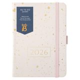 Busy B 2026 Dagboek, A6-weekplanner met takenlijsten en notitiepagina's, compact kunstlederen dagboek met goudkleurige spray, week-to-view, 3 vakken en jaarplanner