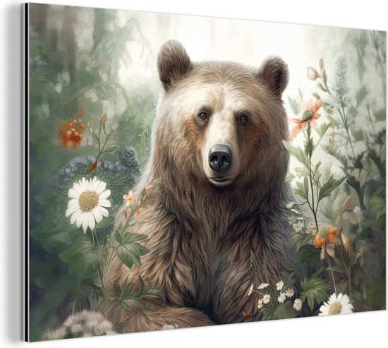 MuchoWow Aluminium Schilderij Bruine Beer 180x120 cm - Industriële Muurdecoratie