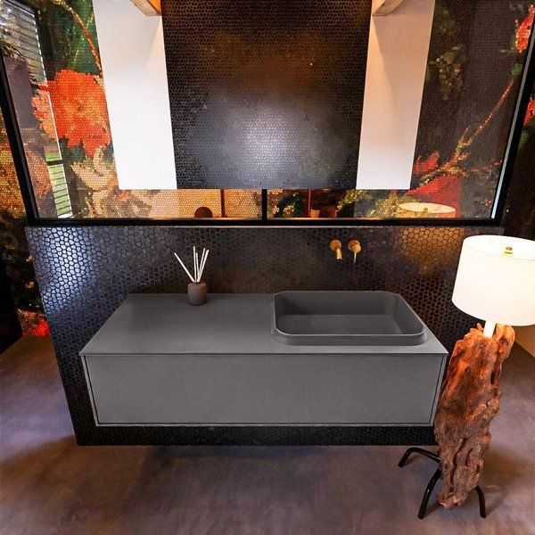 Mondiaz ERIN 120cm badmeubelset Dark grey met 1 lade - Wastafel RIDGE rechts