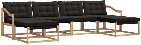 vidaXL - Bank loungeset - 6 zitplekken - Wit en zwart - Acacia hout