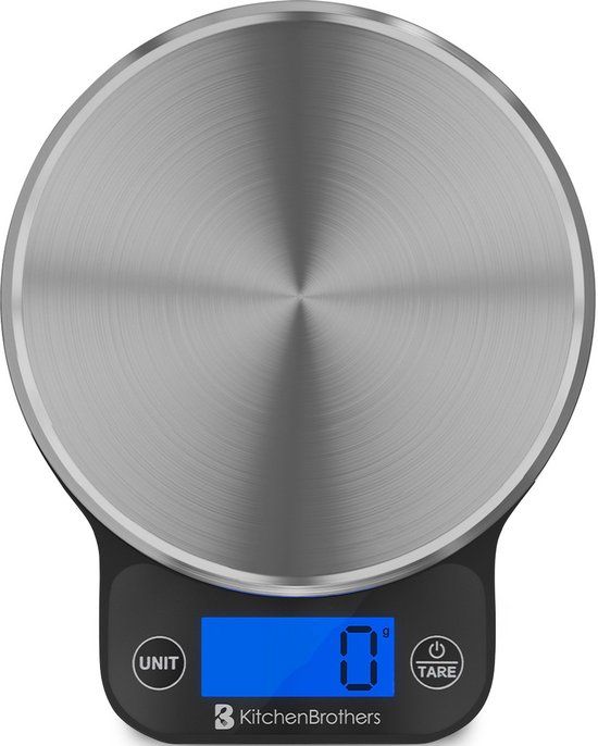 KitchenBrothers Keukenweegschaal - Digitaal - 6 kg - Zwart/RVS
