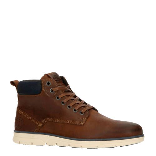 JACK & JONES JFWTUBAR leren veterboots donkerbruin
