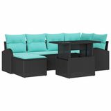 vidaXL Tuinbank Set 7-delig Zwart Polyrattan