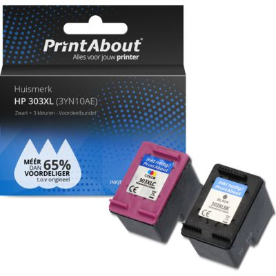PrintAbout Huismerk HP 303XL (3YN10AE) Inktcartridge Zwart + 3 kleuren Voordeelbundel Hoge capaciteit