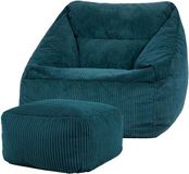 icon - Natalia XL Zitzak Fauteuil met Poef - Ribfluweel - Blauwgroen
