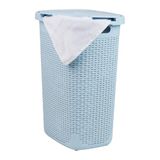 Mind Reader 60L slanke wasmand, kledingmand, deksel, rieten ontwerp, kunststof, 17,65 "L x 13,75 inch B x 24,15 "H, babyblauw
