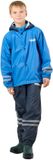 Swedemount Rusk Regenpak – Regenkleding junior – Maat 130 – Blauw/Donkerblauw – Unisex – Polyester – 8000 mm waterkolom – Met capuchon – Reflecterend