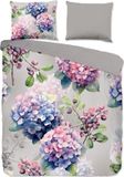 Good Morning Dekbedovertrek Hortensia Bloemen - 2 persoons 200x200/220 cm - Grijs - 100% Katoen Renforcé