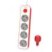 Philips CHP2145R Stekkerdoos met 4 stopcontacten, vergrendeling, 1500 W, gevlochten netsnoer, 1,5 m, hoge weerstand, veiligheidssluiting (led-display), wit/rood