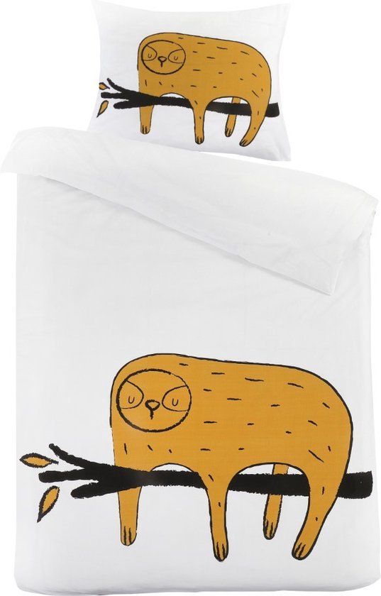 Kidzroom Animal Academy Dekbedovertrek Set - 140x200 cm - Wit - Luiaard - Katoen