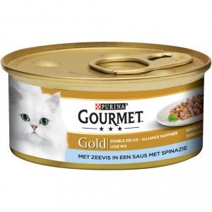 Gourmet Gold met zeevis in een saus met spinazie kattenvoer 1 tray 24 blikken