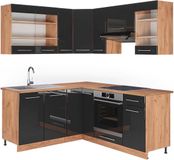 Vicco Hoekkeuken Fame-Line, Antraciet Hoogglans/Goudkleurig Eiken, 190 x 160 cm, WB Eik