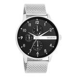 OOZOO Zilverkleurige Herenhorloge C11301 met Zwarte Wijzerplaat en Zilverkleurige Mesh Armband