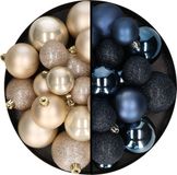 Kaemingk B.V. Boules de Noël 60 pièces - mélange bleu foncé/champagne - 4-5-6 cm - plastique