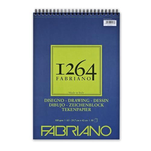 Fabriano Honsell 19100647 - Fabriano Disegno tekenblok met spiraalbinding 1264, 180 g/m², DIN A3, 50 vellen natuurwit, gesatineerd papier met gemiddelde korreling, zuurvrij, voor alle droogtechnieken