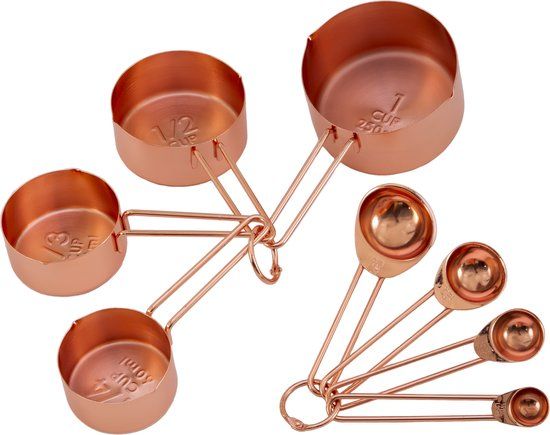 Krumble Maatcups en Lepels - Set van 8 - RVS - Roségoud