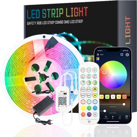 LED Strip - 5 meter - Compatibel met Alexa, Google Home, Home Assistant & Meer - WiFi & Cloud Control - Bedienbaar met Afstandsbediening, iOS & Android App - 5050 RGB - Knipbaar - Dimbaar - Muzieksynchronisatie - Zelfklevend - Smart LED