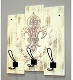 Haku Wandpaneel met 3 haken | 38 x 9 x 42 cm | Papyrus-design | Geel | Hout