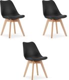 Leobert Set van 3 Stoelen MARK – Zwart, Beukenhouten Poten, Kunststof Zitting met Kunstlederen Kussen, Strak Design, Ergonomisch, Geschikt voor Keuken, Eetkamer, Kantine en Werkruimte, Max. 120 kg